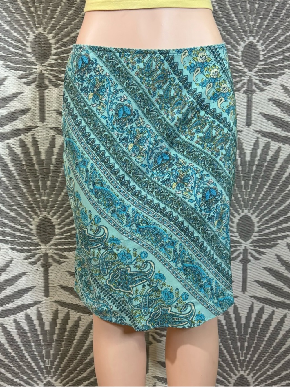 Vtg Y2K Gap Silk Skirt Midi Paisley Sz 8 Blue Elastic Waist Phoebe Buffay
